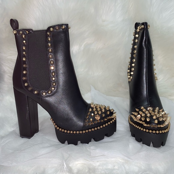 EGO Domino Gold Stud Black Platform Boots - Picture 4 of 16